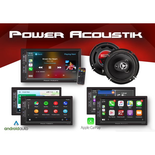 Power Acoustik Car Stereo Bundle CPAAM7S2 Apple Car Play/Android Auto Receiver & (4) 6.5