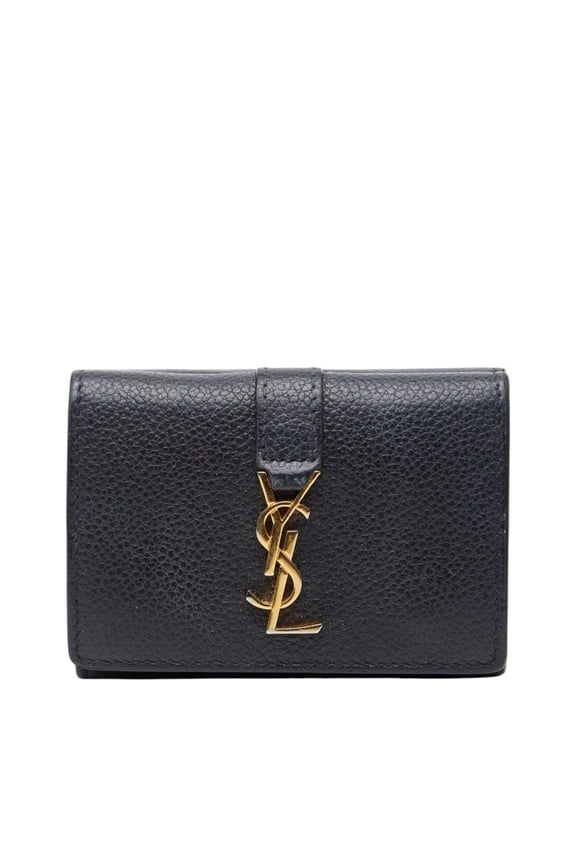 Pre-Owned Saint Laurent YSL Logo Origami Tiny Wallet, Tri-fold Wallet 620287, Black Leather,...
