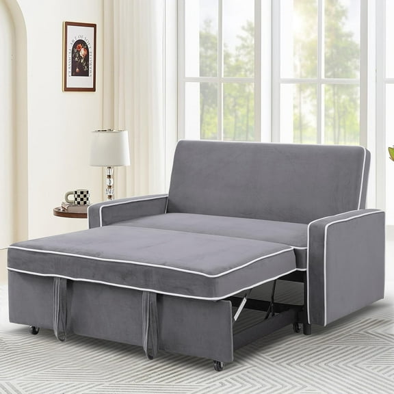 Onbeam 2 Seat Flannel Sleeper Sofa Bed,Pull Out Couch for Adult Living Room Bedroom-Light Gray