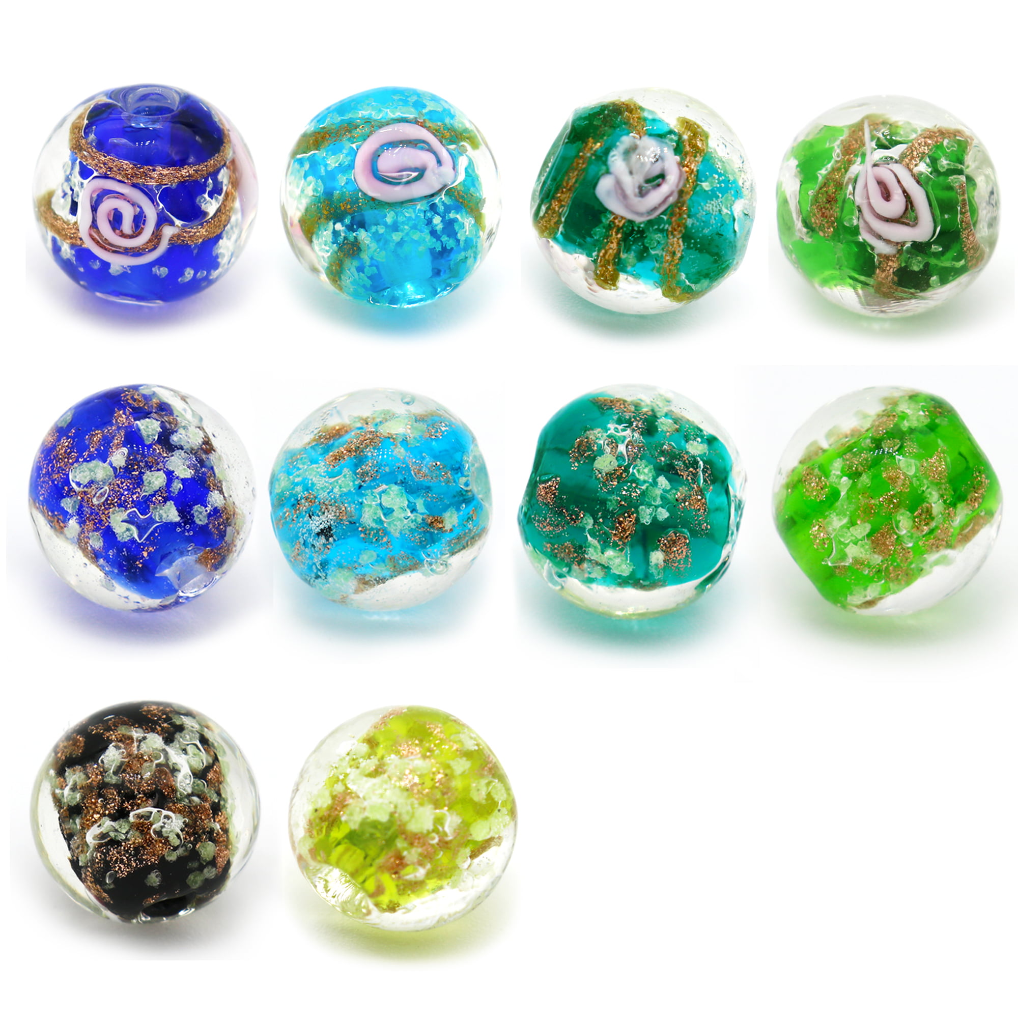 ARTSY CRAFTS 40 Pcs Assorted Blue Lampwork Glass Beads, Glow in The Dark  European Lampwork Beads, Luminous Glodsand Beads for Jewelry Making Charm  Bracelet Necklace Earrings 