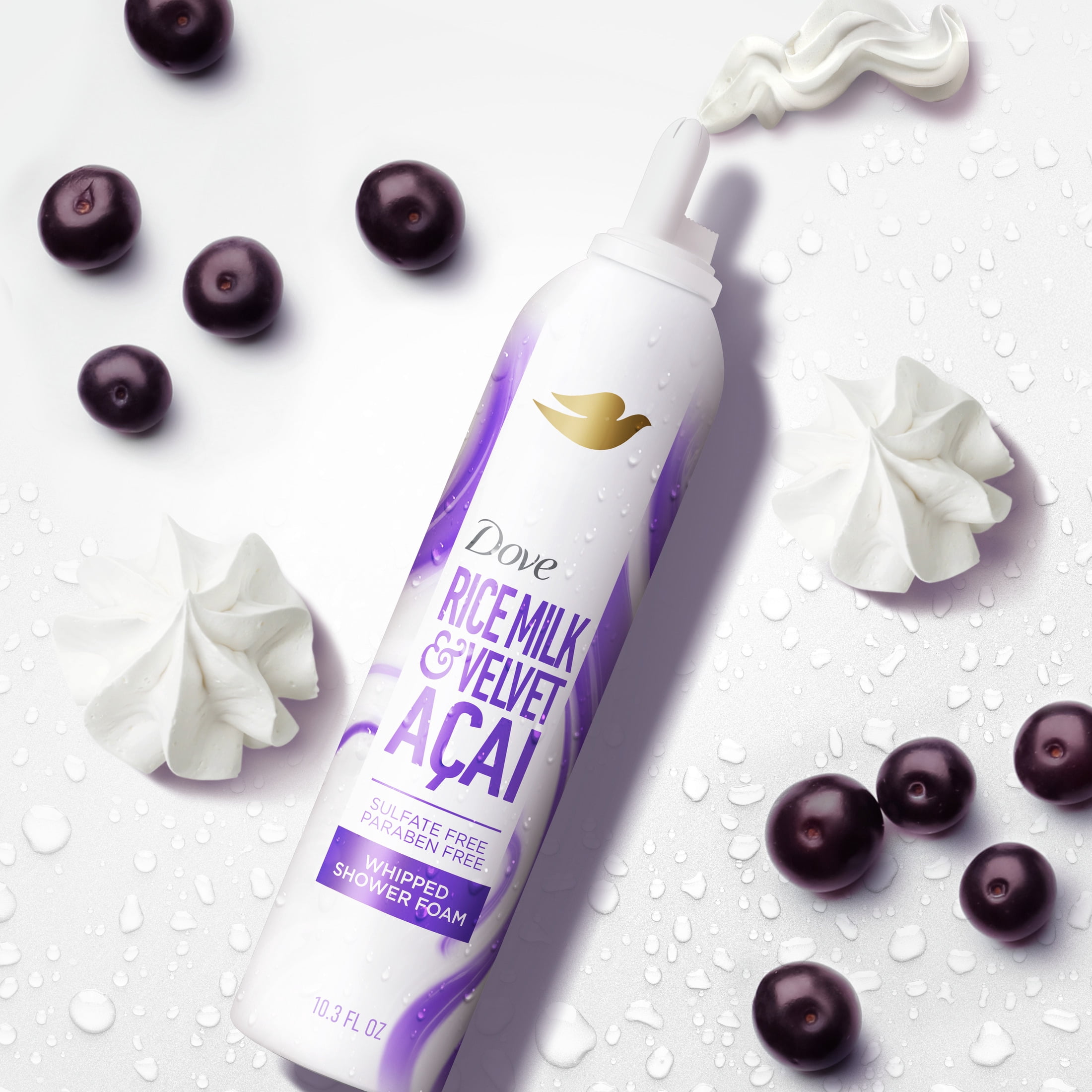 Dove Whipped Shower Foam Rice Milk & Velvet Acai, 10.3oz