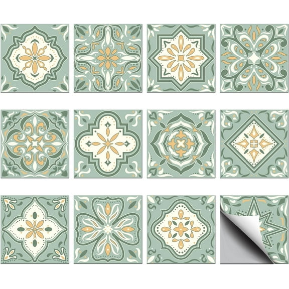 36PCS Tile Stickers 4x4 inch Wall Stickers Waterproof Detachable PVC Wall Tile Stickers Decorative Stickers for Kitchen Washroom Bedroom Wall Table Office Green and Yellow