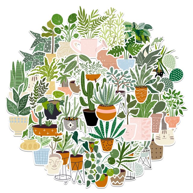 Pegatinas con forma de planta y planta en maceta, 50 unidades, para álbumes de recortes o diarios
