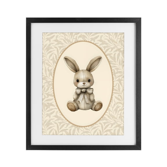 Stupell Industries Neutral Bunny in Oval Border Black Framed Print Under Glass, design by LSR Design Studio