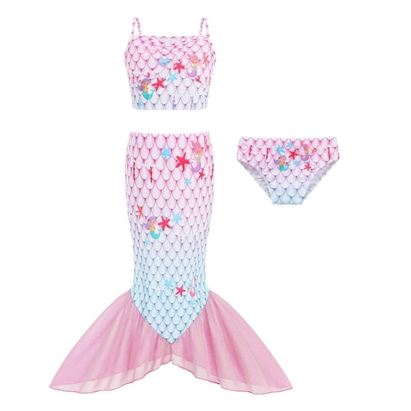 CAIXIA Toddler Swimsuit Girl Pink Tail Swimsuit for Girls Bathing Suit Cover Ups for Swimwear,5-6 Years