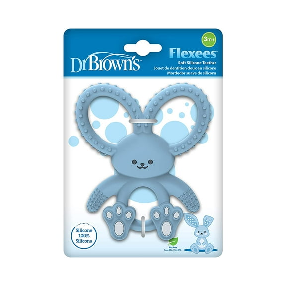 Dr. Brown's Flexees Baby Teether, Blue Bunny, 100% Silicone, Infant-Toddler, 1-Pack