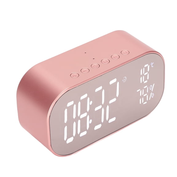 Rose Gold Digital Alarm Clock Radio with Bluetooth 5.2 Speaker and Mirror Display, Dual Multi-Functional Portable Stereo Tabletop Clock (5.91 x 4.33 inches / 15.0 x 11.0 cm)