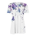 thumbnail image 4 of Busydd Womens Summer Tops Casual V Neck Short Sleeve T-Shirt Tops Fashion Floral Button Basic Tunic Tops Comfy Pleated Loose Blouses, 4 of 4