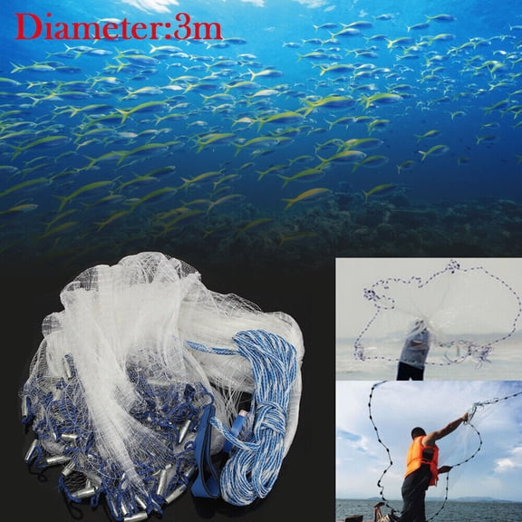 10FT Saltwater Fishing Cast Net for Bait Trap Height Easy Throw