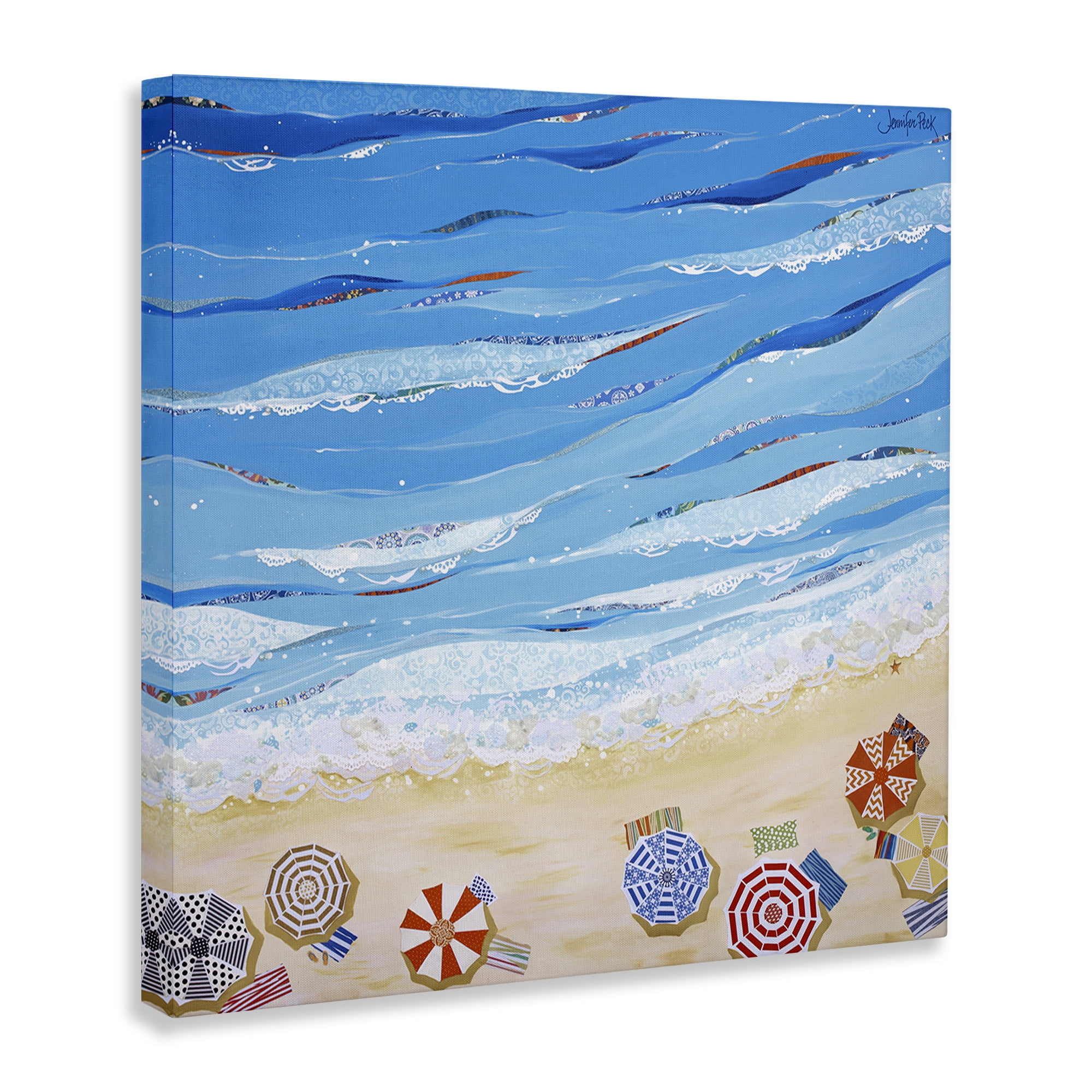 Stupell Industries Made In The Shade Beach Landscape Painting Gallery Wrapped Canvas Art Print Wall Art, 17 x 17