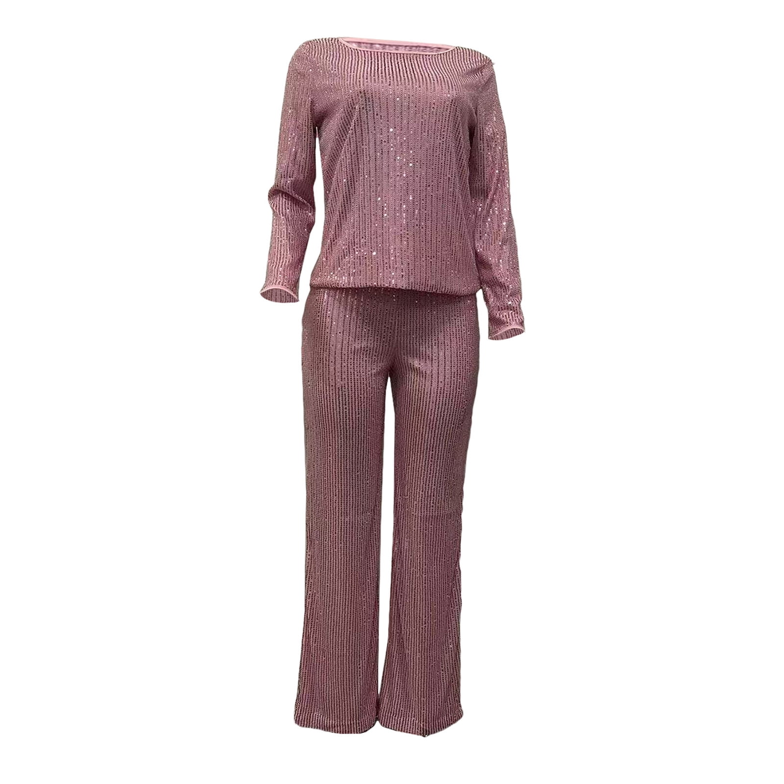 Fall Lounge Sets for Women 2 Piece Cotton Two Piece Pants Outfits for Women Fall Women's Solid Color Sequin Fashion Suit Comfortable Casual Long Sleeve Pants Two-piece Set