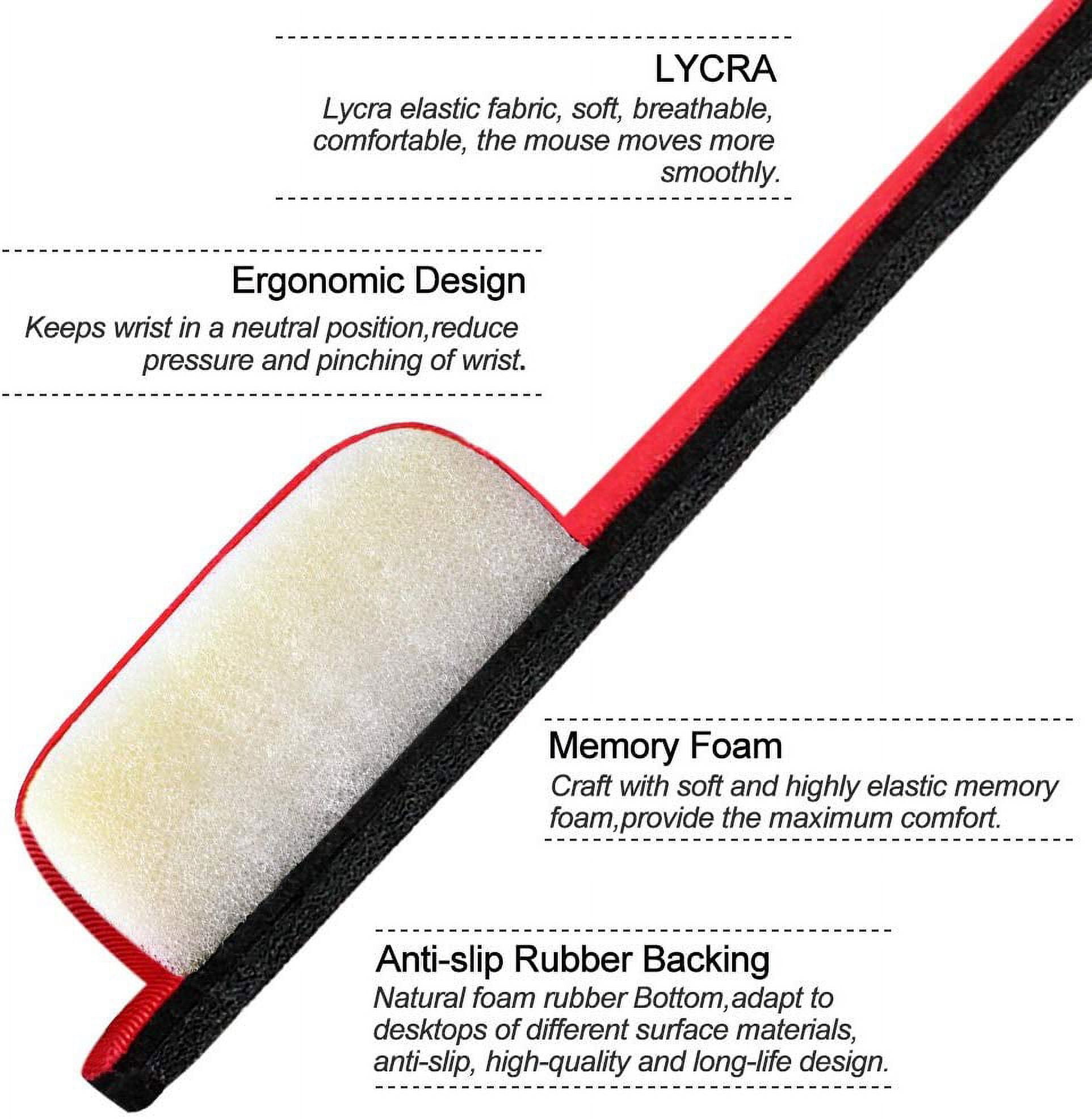 NEX Ergonomic Mouse Pad with Wrist Support, Memory Foam Keyboard Wrist Rest for Computer, Red (NX-PAD006)