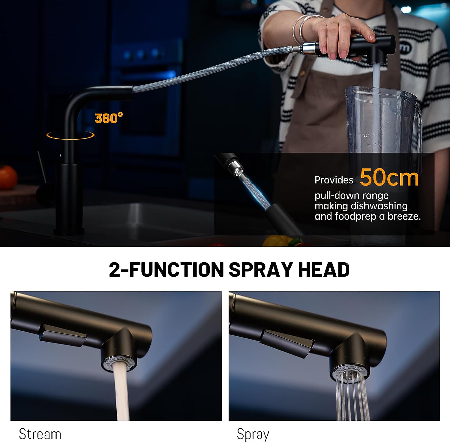 APPASO Kitchen Faucet with Pull-Out Sprayer Stainless Steel,Modern Single Handle Bathroom Utility Faucet, Pull Down Spray Small Faucet for RV Camper Outdoor Restroom,Matte Black,APS266-MB