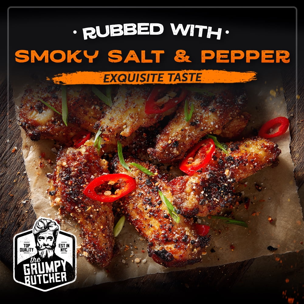Grumpy Butcher Heritage Chicken Wings, Smoky Salt & Pepper, Fully Cooked & Microwaveable, 2 Pack (20 oz each)