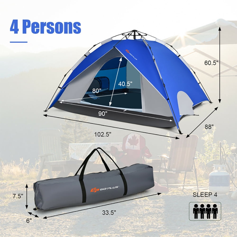 Aimee Lii 2-in-1 4 Person Instant Pop-up Waterproof Camping Tent, Easy Set Up Camping Tents Shelter, Blue
