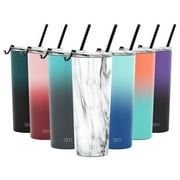 Simple Modern 24 oz Classic Tumbler Travel Mug with Clear Flip Lid & Straw - 18/8 Stainless Steel Water Bottle Pattern: Carrara Marble