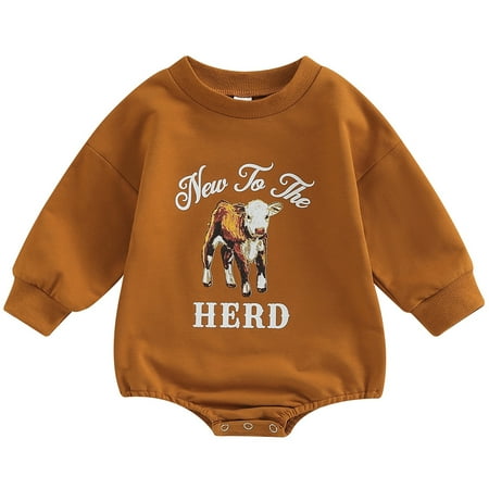 

Calsunbaby Newborn Baby Girl Clothes Fall Long Sleeve Sweatshirt Romper Bodysuit Cow Printed One-Piece Cute Outfits 12-18 Months