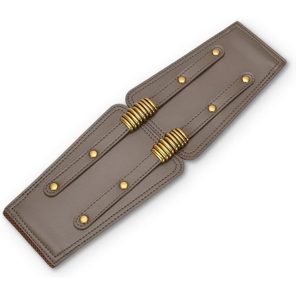 Women Wide Elastic Waist Belt Leather Belt Metal Interlock Buckle Retro Waistband Cinch Belt For Dress Jumpsuit Coat
