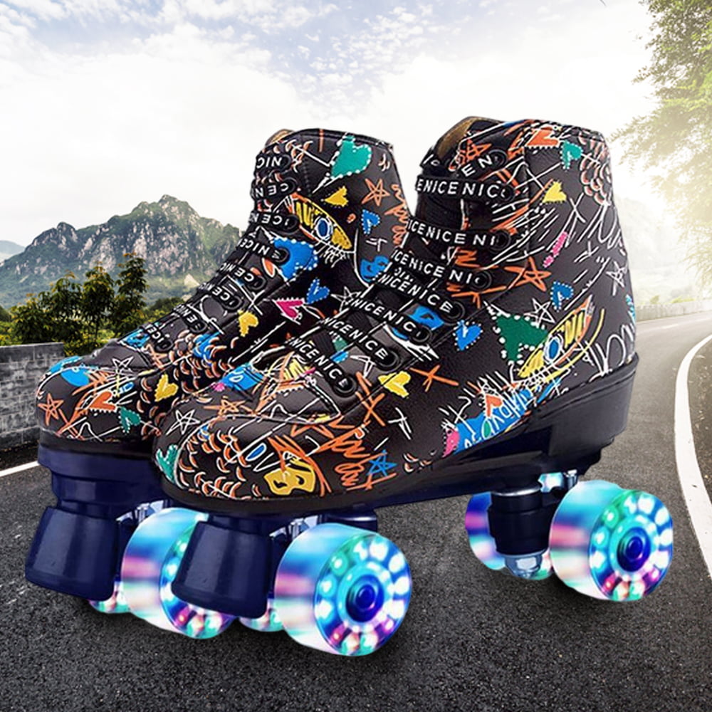 Unisex Indoor and Outdoor Roller Skates Classic High-top for Adult Skating Four-Wheel Roller Skates 