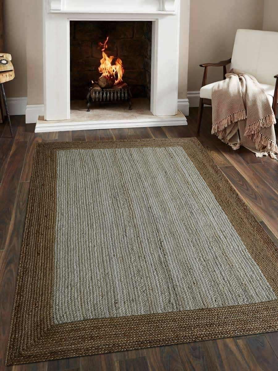 Rugsotic Carpets Hand Woven Jute 6 X9 Eco Friendly Area Rug Oriental White Natural J00016