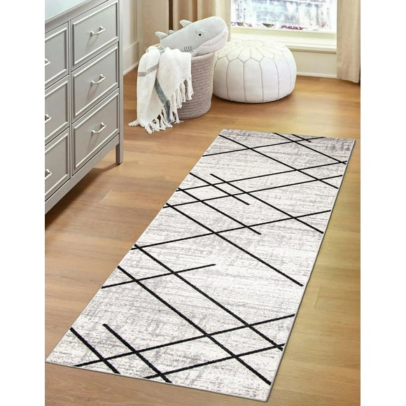 ECARPET Washable Abstract Striped Area Rug & Runner for Living Room, Bedroom, Hallway