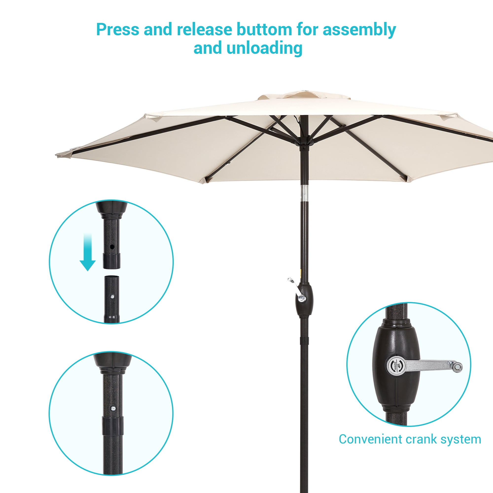CHYVARY 7.5 FT Patio Outdoor Shade Table Market Umbrella with Tilt Button for Deck, Garden and Pool, Beige