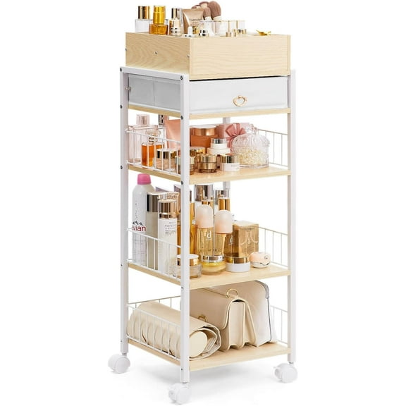 Makeup Storage Organizer for Bedroom: Make Up Holder with Drawer - Vanity Organization for Skincare Cosmetic Brush Beauty Accessories