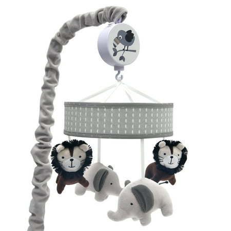 UPC: 0084122721807 | Lambs & Ivy Urban Jungle Gray/Brown Lion & Elephant Musical Baby Crib Mobile