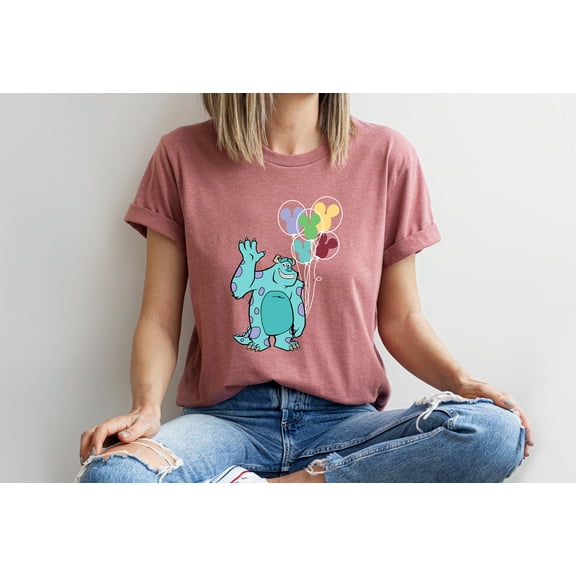 Moonlight Apparel Monsters Inc Inspired Sulley Multi-Color T-Shirt Women’s Pixar Graphic Tee with Balloons Comfort Colors Cotton Shirt for Disney Park Outfits & Gifts