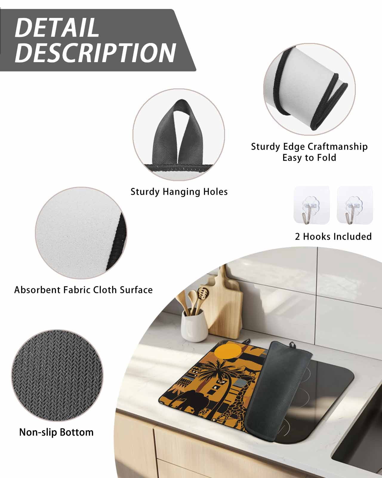 Stove Top Covers for Electric Stove, Black African Women Glass Stovetop Cover Protector, Boho Brown Elephant Giraffe Ethnic Induction Cooktop Protector Oven Mat for Kitchen Countertop 24"x21"