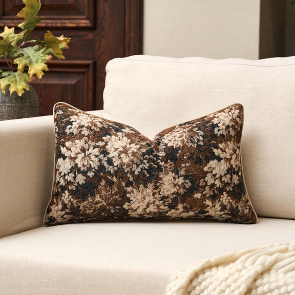 Zahazoho Neutral Floral Pillow Cover 12''x20'' Set of 2, Farmhouse Vintage Chenille Decorative Lumbar Cushion Case for Sofa Couch Bed
