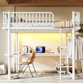 thumbnail image 2 of Leumius Full Loft Bed Frame with L-Shaped Desk,LED Light Strip and Charge Station, Metal Loft Bed with Computer Mainframe Tray and Hanging Area, Special Round Pipe Design for Teens Adults White, 2 of 6