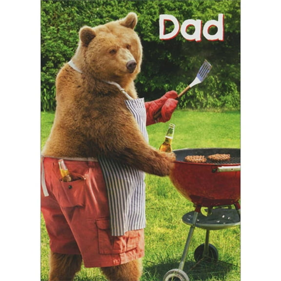 Avanti Press Bear with Red Shorts and Striped Apron Grilling Burgers Funny Birthday Card for Dad