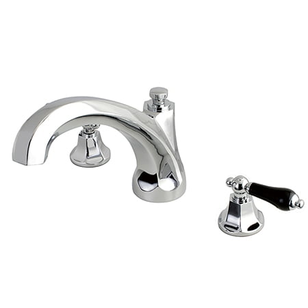 - Kingston Brass Duchess Roman Tub Filler With Black Porcelain Lever Handle, Chrome