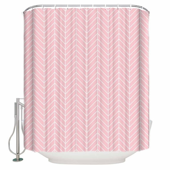 Shower Curtain Bathroom Set Minimalist Geometric Pink White Waterproof Fabric Shower Curtains with Grommets&Hooks Herringbone Texture Privacy Bath Curtain for Bathtub 36x72in