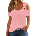 thumbnail image 2 of HOMBOM 2025 Tops for Women Casual Cutout Pink Crew Neck Short Sleeve Off The Shoulder Solid Blouse 2XL, 2 of 7