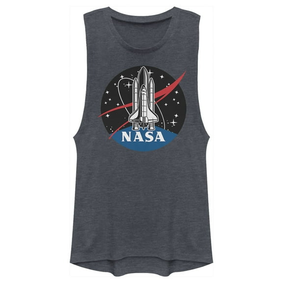 Junior's NASA Rocket Logo  Festival Muscle Graphic Tee Denim Blue Heather 2X Large