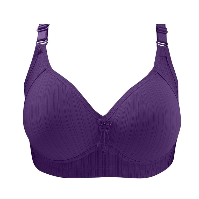 CLZOUD Woman's Bras Middle Aged and Elderly Large Size Underwear Without  Steel Ring Comfortable Bra Purple 38 