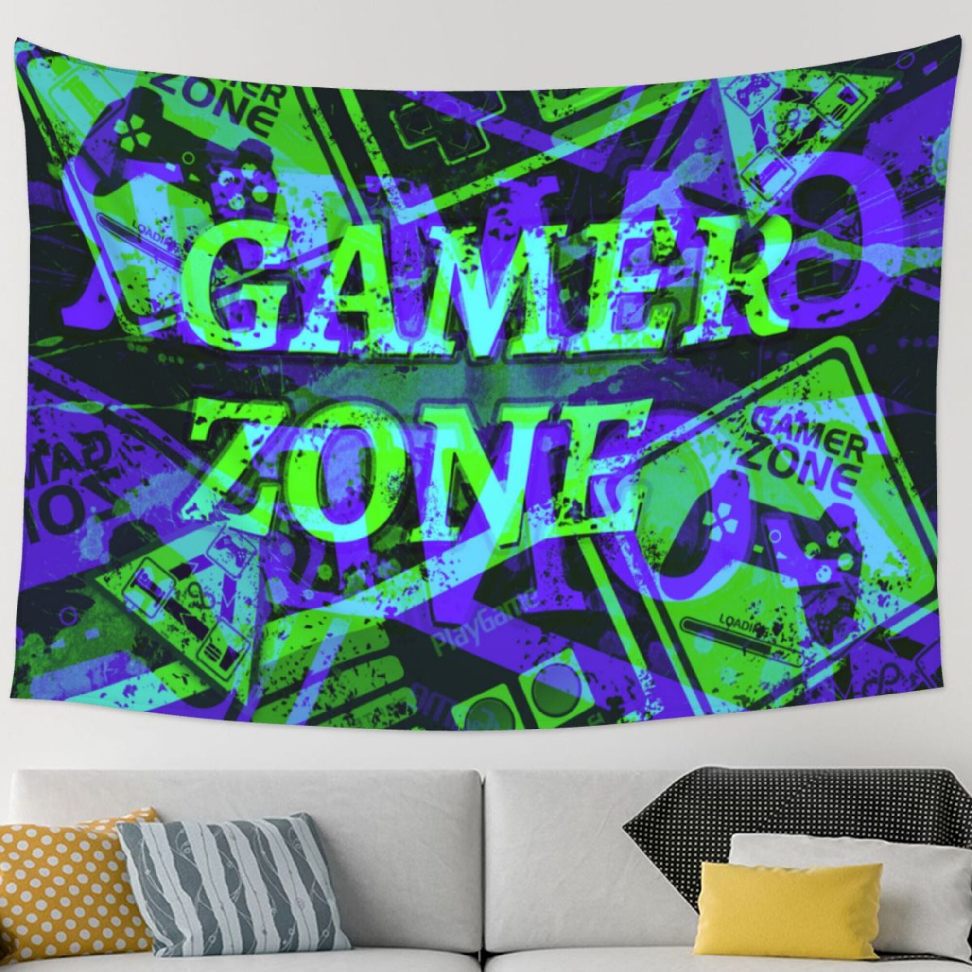 TEQUAN Gaming Gamer Zone Pattern Large Tapestry, Aesthetic Tapestries