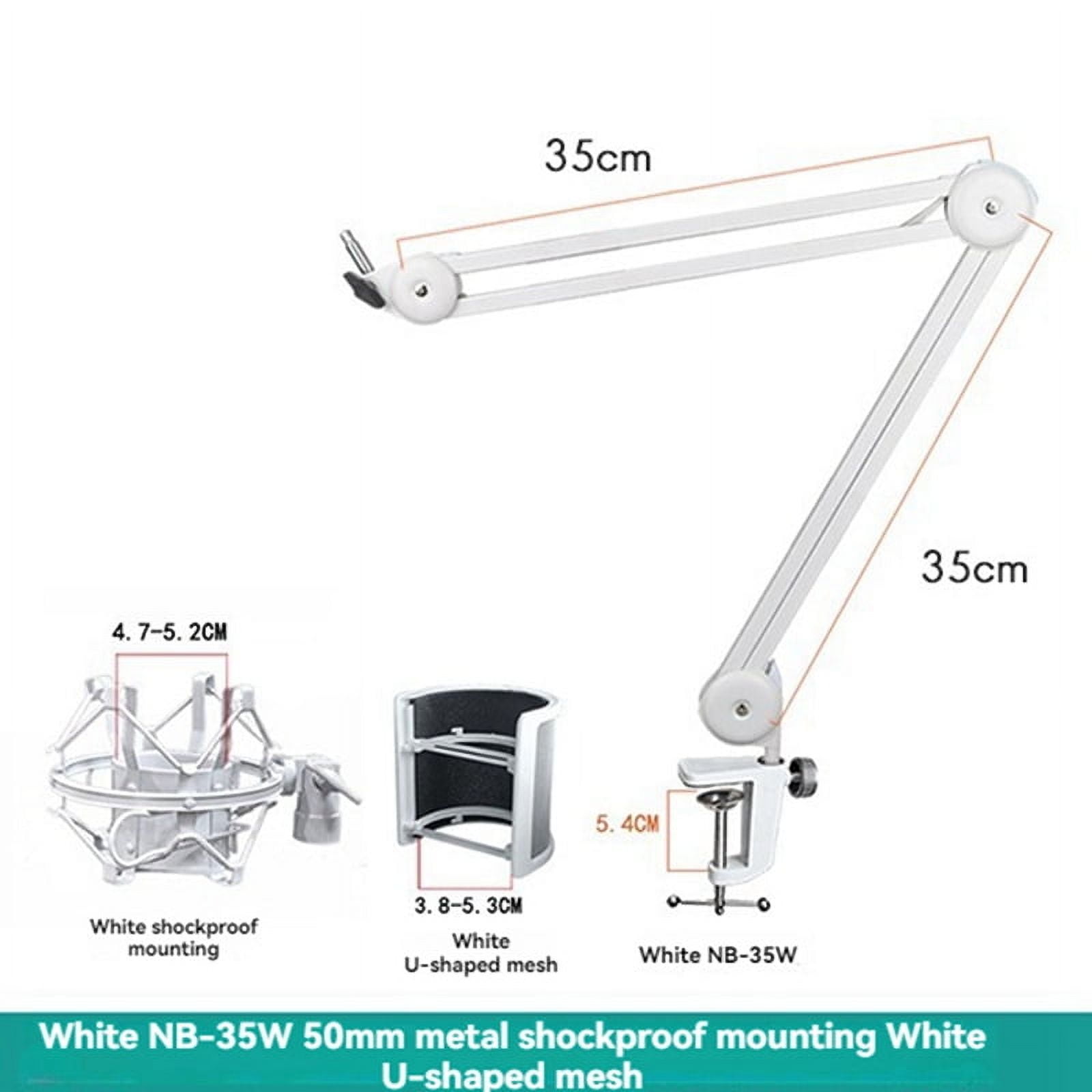 Mic Arm Stand for Recording,Podcasting,Adjustable Suspension Boom Scissor Arm Stand with Filter,Shock Mount White