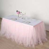 Efavormart 14ft Blush FULL SIZE 4 Layer Fluffy Tulle - Tutu Table Skirt for Party Events fits 6ft rectangle/48in round table
