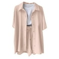 thumbnail image 6 of BLOCLOALO 2 Piece Lounge Set Short Sleeve Collared Shirts Linen Shirt Plain Set Beach Cotton Sports Oversize Leisure Suit Button Down Shirts Short Matching Sets Clothing Comfortable Sets Rose Gold Xl, 6 of 6