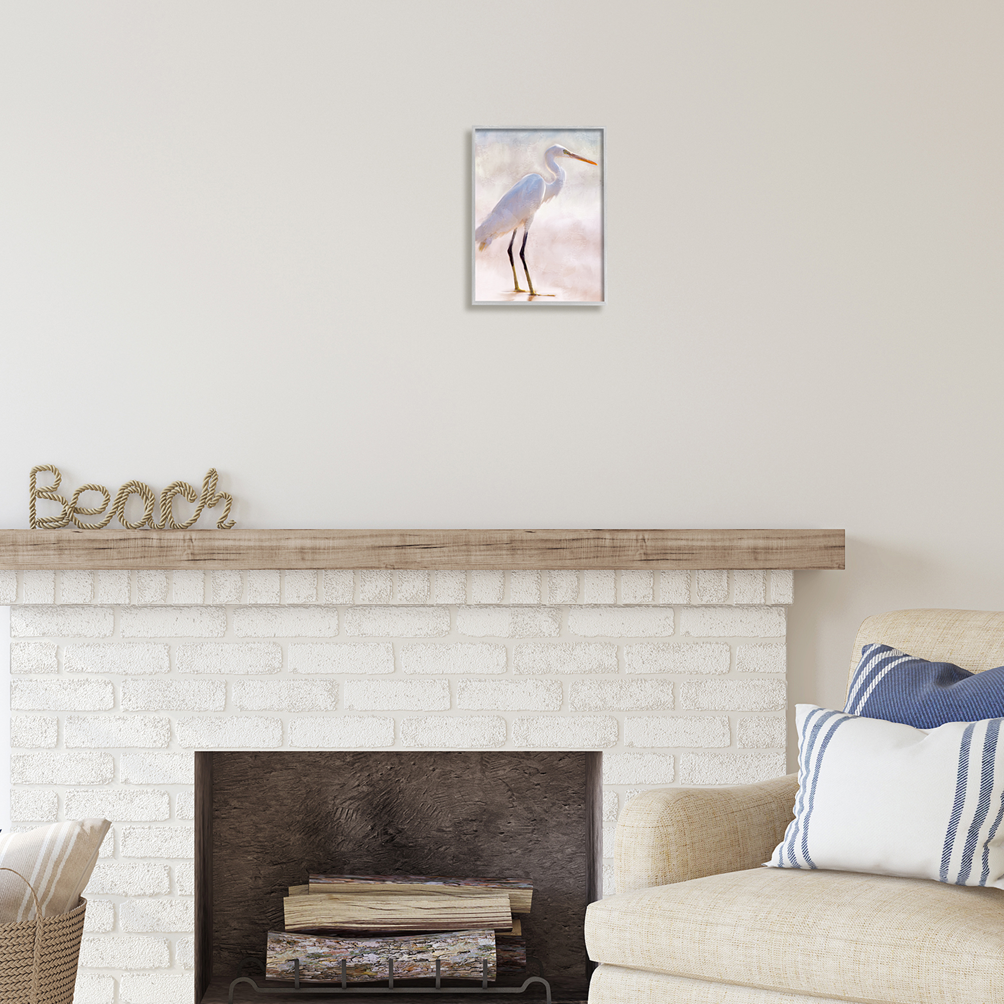Stupell Industries Egret Wildlife Portrait Animals & Insects Painting Gray Framed Art Print Wall Art, 11 x 14