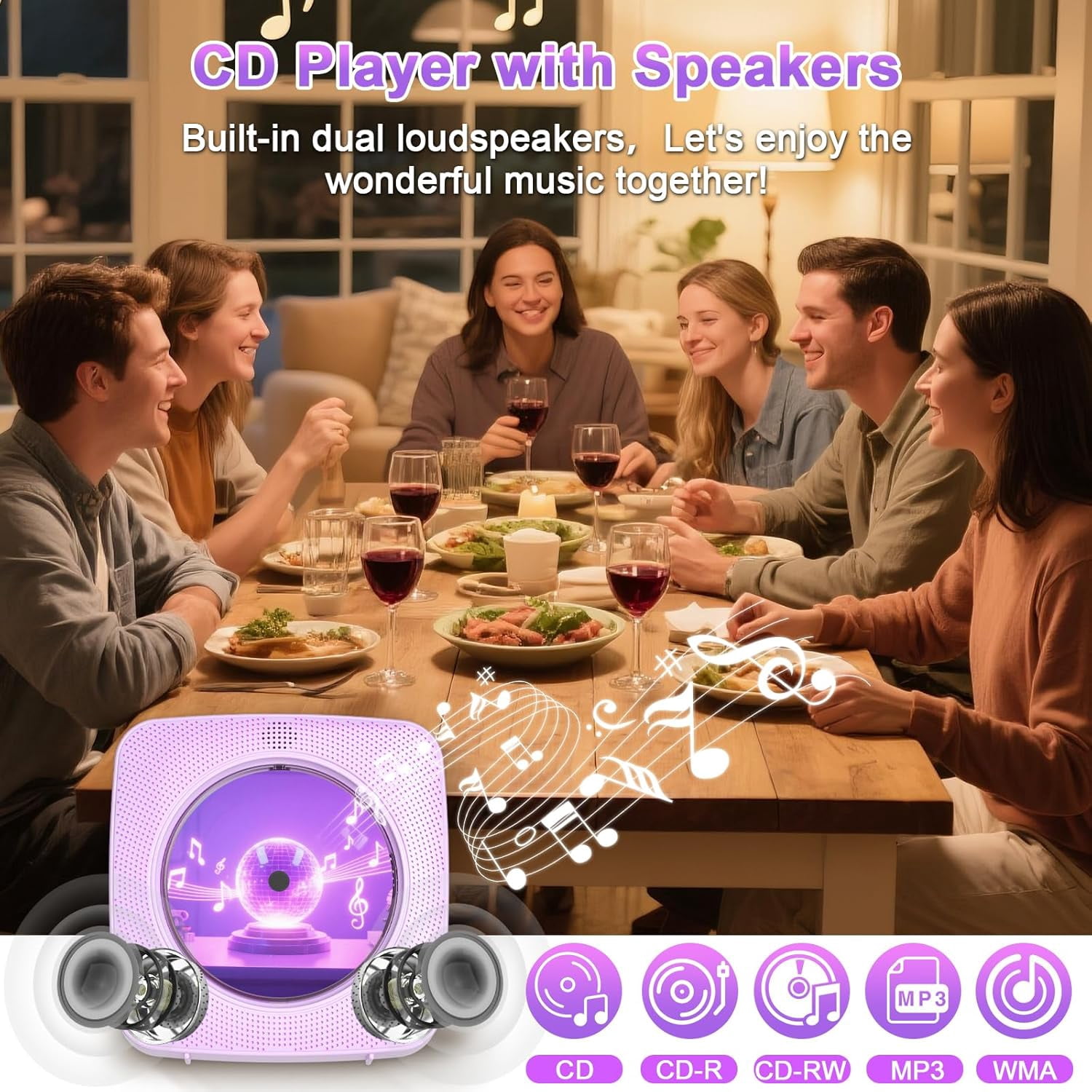 Gueray Portable CD Player Bluetooth: CD Players for Home Rechargeable Desktop Wall Portable CD Player with Bluetooth & Dual Speakers Music Player