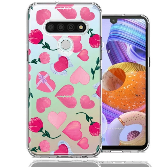 MUNDAZE LG K51 Pretty Valentines Day Hearts Chocolate Candy Angel Flowers Double Layer Phone Case Cover