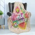 thumbnail image 4 of Saying Soft Flannel Fleece Blanket, Hello Summer Colorful Typography Print Holiday and Vacation Theme Geometric Design, Cozy Plush for Indoor and Outdoor Use, 70" x 90", Multicolor, by Ambesonne, 4 of 5