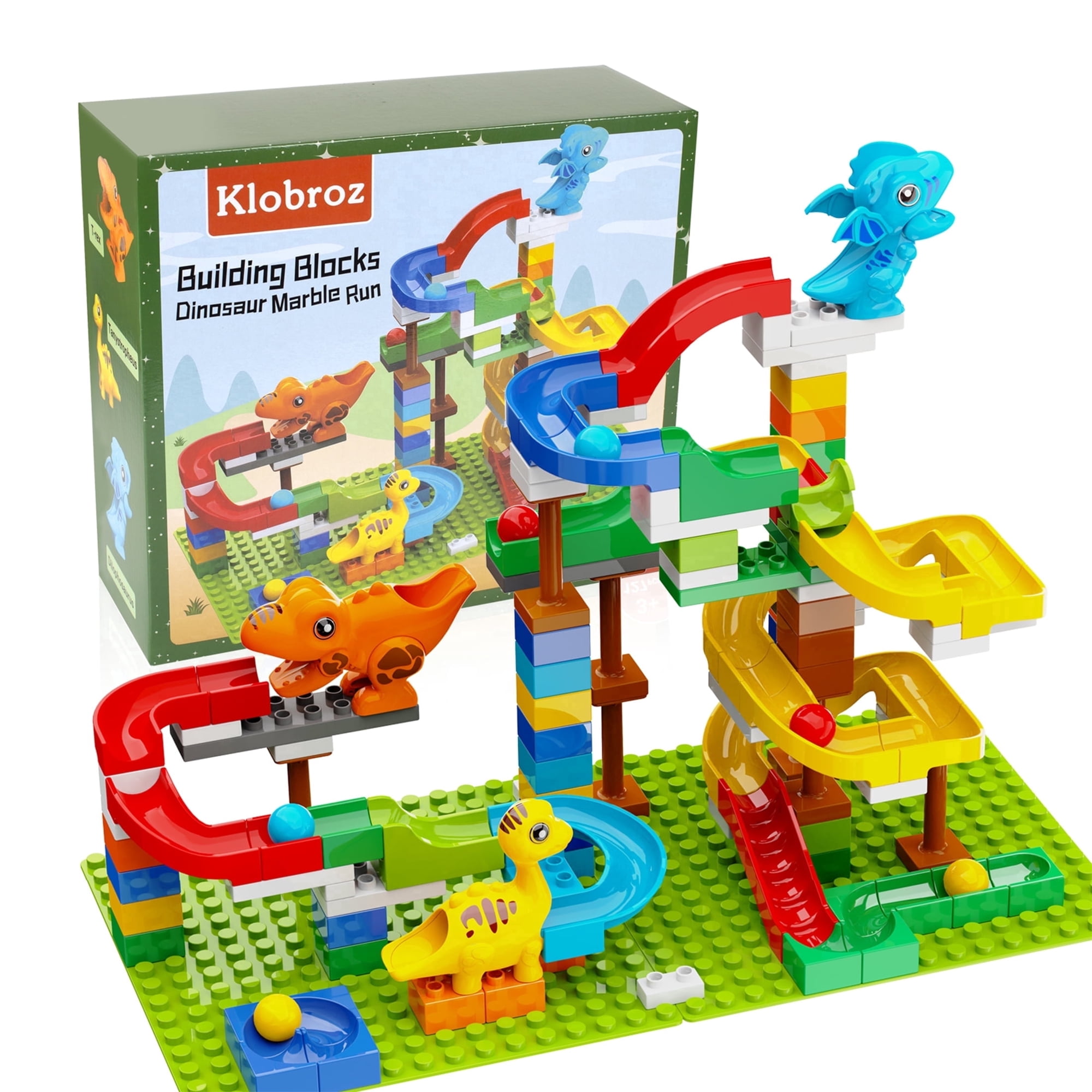 Dinosaur Marble Run Building Blocks Set, 127-Piece Large Classic Bricks with 2 Baseplates, STEM Learning Toy for Kids Ages 3-8, Compatible with All Major Brands