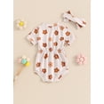 thumbnail image 3 of Newborn Baby Girl Summer Outfits Ribbed Knit Floral Short Sleeve Romper Bodysuit with Bow Headband Set 3 6 9 12 18 Months Cute Clothes, 3 of 7