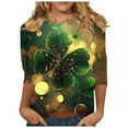 thumbnail image 2 of LEKWK Tops for Women Neon Glow Effect Graphic Tees Three Quarter Sleeve Casual Tops Artistic Green Glowing Shamrock Line Art Outfits, 2 of 5
