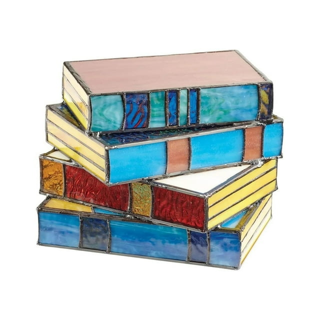 Stained Glass Stacked Book Lamp Handmade Vintage Design for Home Decor and Gift Giving